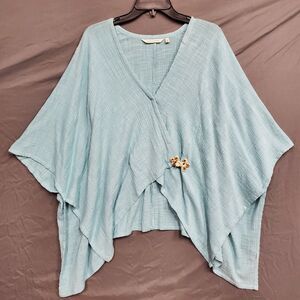Soft Surroundings Womens Desert Breeze Topper Blue Cotton Poncho Missy One Size